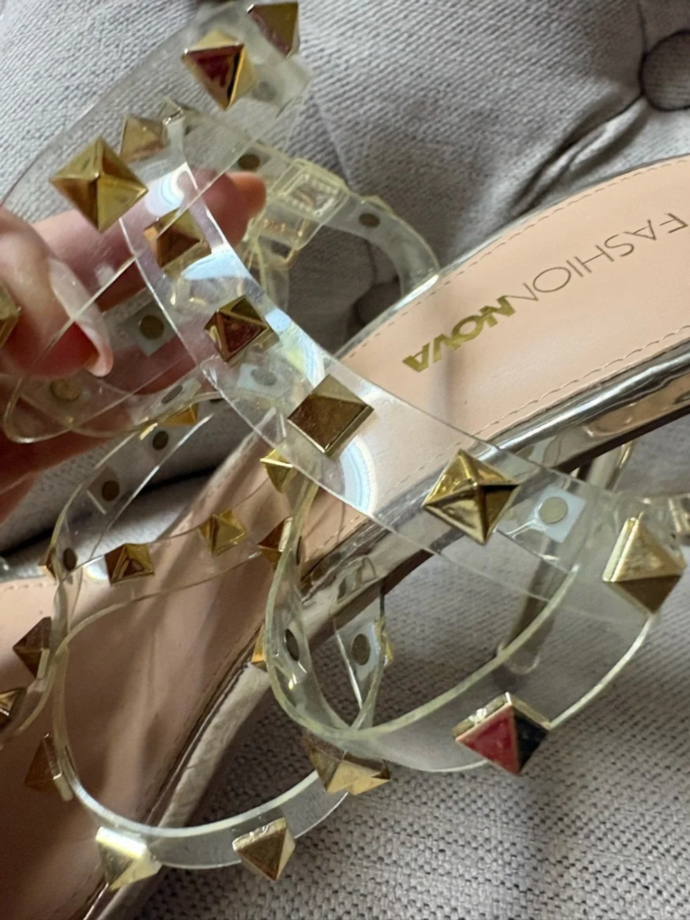 Fashion Nova clear/studded Women's Sandals in Nude/Gold
